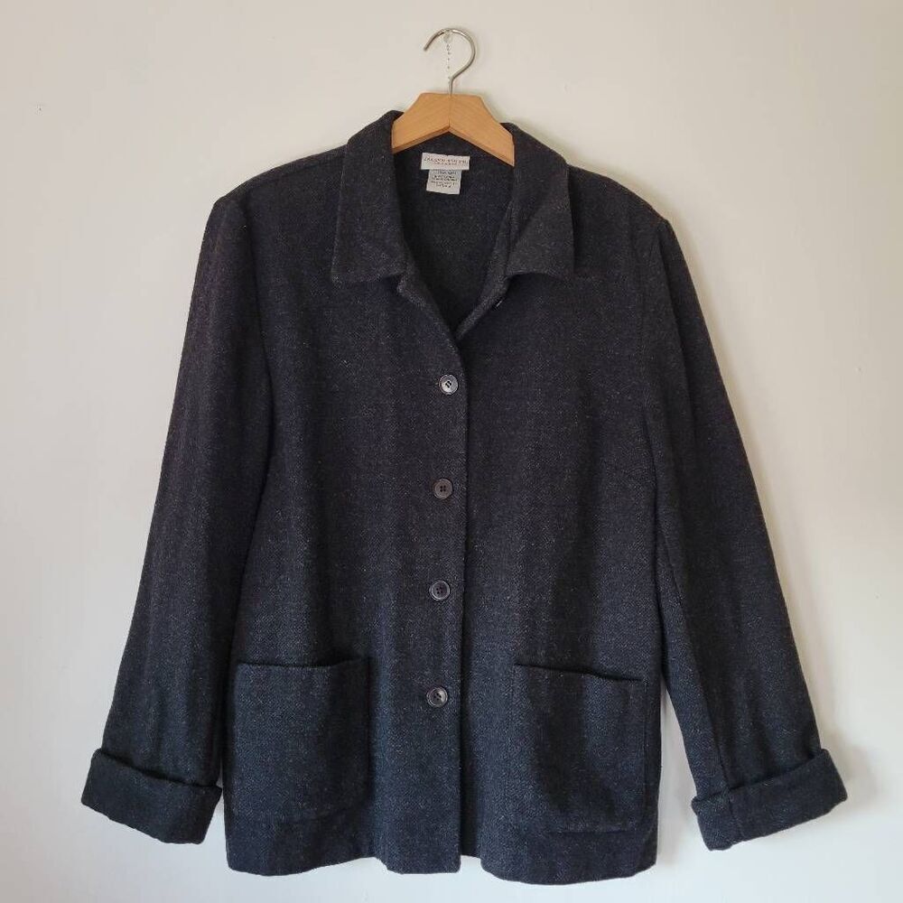 Jaclyn Smith Classic Wool Blend Jacket Coat Women’s Large Charcoal Button Front - Picture 1 of 8